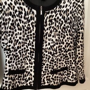 WHBM Animal Print Zip Front Rayon Sweater, Size Small